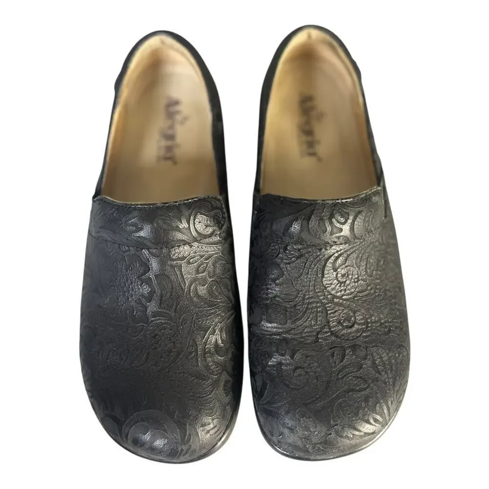 Alegria Keli Professional Black Embossed Paisley Pattern Leather Clogs 38 (8)